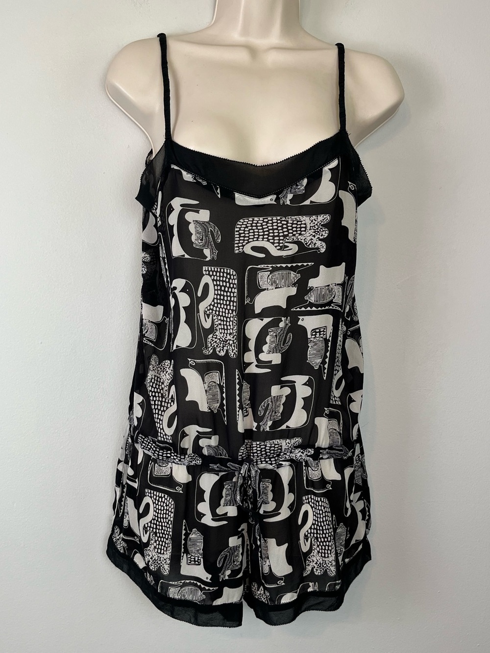 Princesse Tam Tam Black Off White Silk Romper XS Spaghetti Straps Lightweight